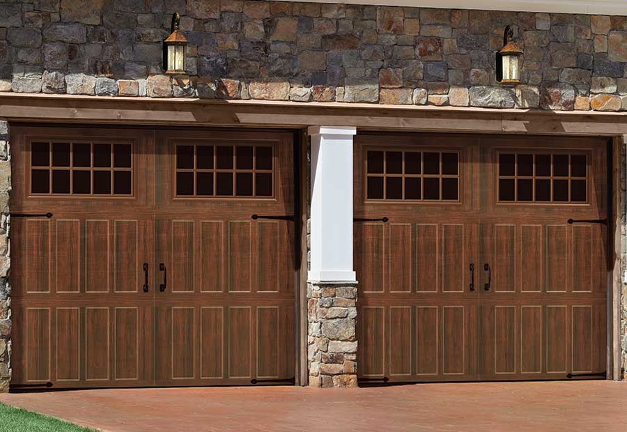 3 faux wood Amarr garage doors from the Classica collection