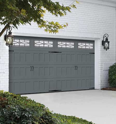 h recessed glazed charcoal gray steel double garage door 71 01 Garage Door